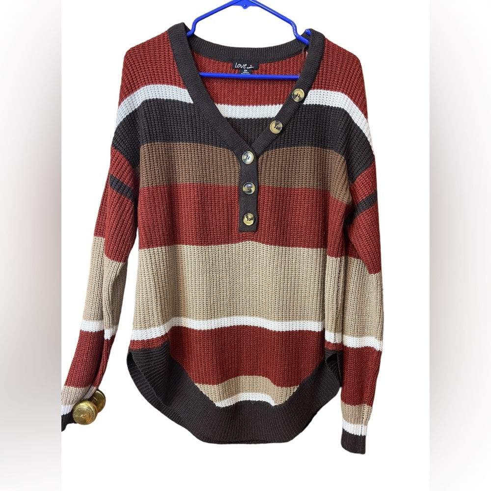 Nwot Multi-Color Color Block Long Sleeved V_neck … - image 1